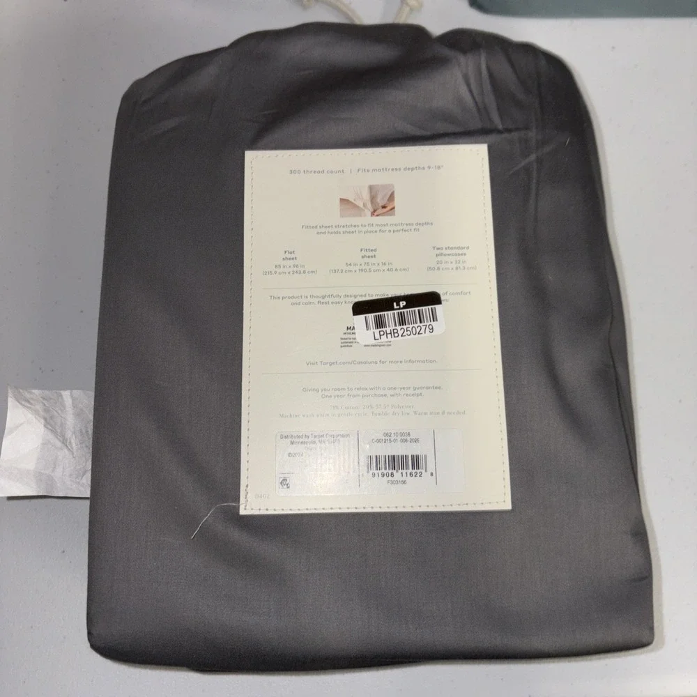 New Casaluna Temperature Balancing Sheet Set Size Full Metal Gray 300 TC